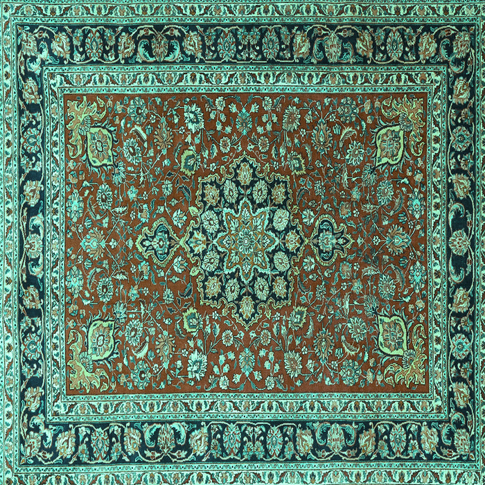 Square Machine Washable Medallion Turquoise Traditional Area Rugs, wshtr1029turq