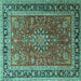 Square Machine Washable Medallion Turquoise Traditional Area Rugs, wshtr1029turq