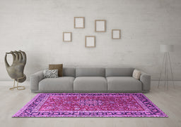 Machine Washable Medallion Purple Traditional Area Rugs in a Living Room, wshtr1029pur