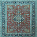 Square Machine Washable Medallion Light Blue Traditional Rug, wshtr1029lblu