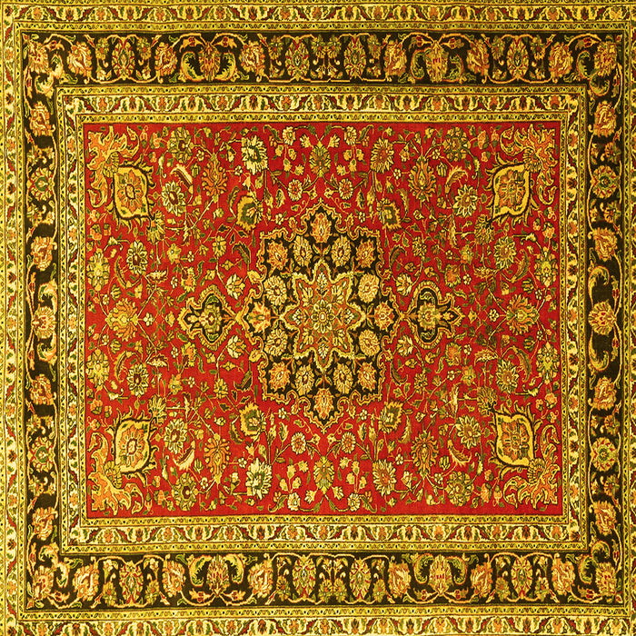 Square Machine Washable Medallion Yellow Traditional Rug, wshtr1029yw