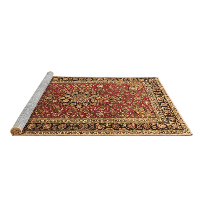 Sideview of Machine Washable Medallion Brown Traditional Rug, wshtr1029brn