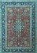 Machine Washable Medallion Light Blue Traditional Rug, wshtr1029lblu