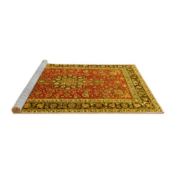 Sideview of Machine Washable Medallion Yellow Traditional Rug, wshtr1029yw