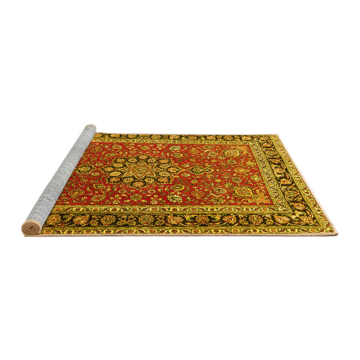 Sideview of Machine Washable Medallion Yellow Traditional Rug, wshtr1029yw