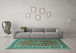 Machine Washable Medallion Turquoise Traditional Area Rugs in a Living Room,, wshtr1029turq