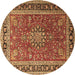 Round Machine Washable Medallion Brown Traditional Rug, wshtr1029brn