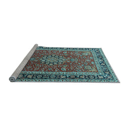 Sideview of Machine Washable Medallion Light Blue Traditional Rug, wshtr1029lblu