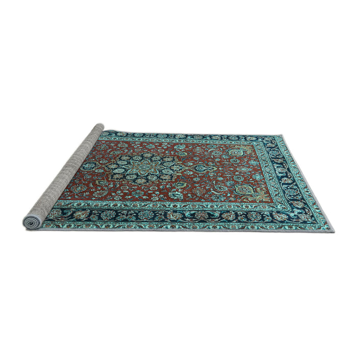 Sideview of Machine Washable Medallion Light Blue Traditional Rug, wshtr1029lblu