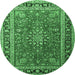 Round Machine Washable Medallion Emerald Green Traditional Area Rugs, wshtr1029emgrn