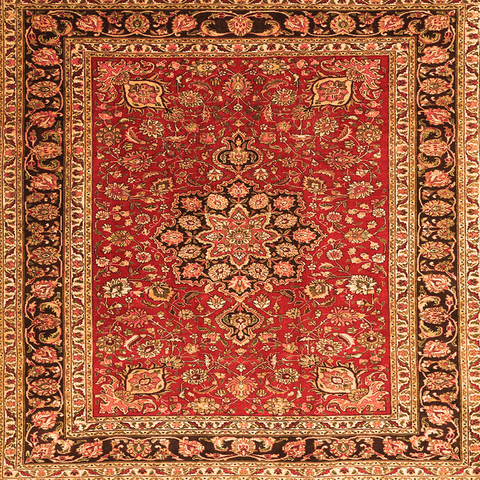 Round Machine Washable Medallion Orange Traditional Area Rugs, wshtr1029org