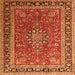 Round Machine Washable Medallion Orange Traditional Area Rugs, wshtr1029org