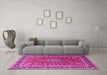 Machine Washable Medallion Pink Traditional Rug in a Living Room, wshtr1029pnk