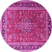 Round Machine Washable Medallion Pink Traditional Rug, wshtr1029pnk