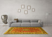 Machine Washable Medallion Yellow Traditional Rug in a Living Room, wshtr1029yw