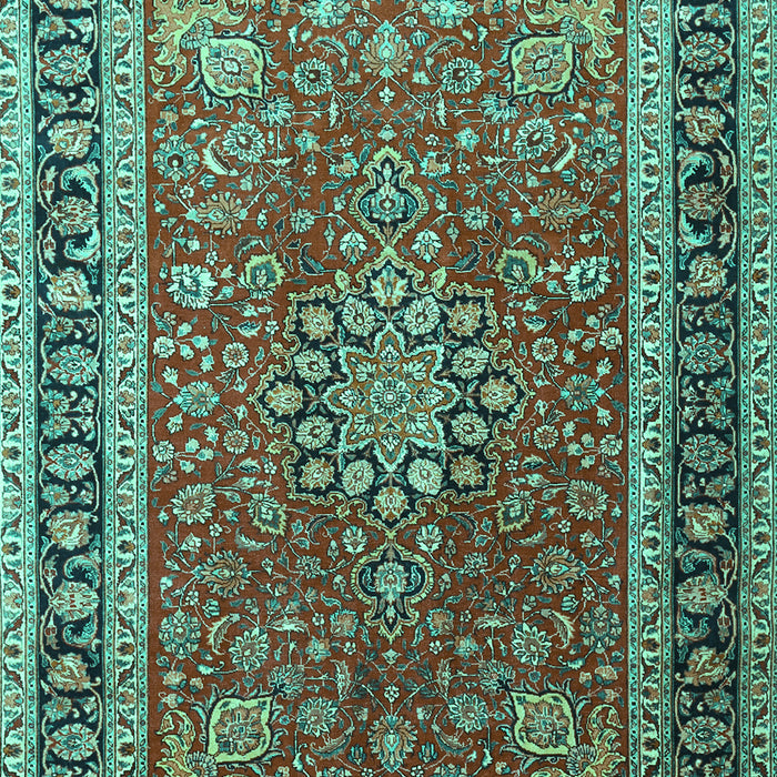 Machine Washable Medallion Turquoise Traditional Area Rugs, wshtr1029turq