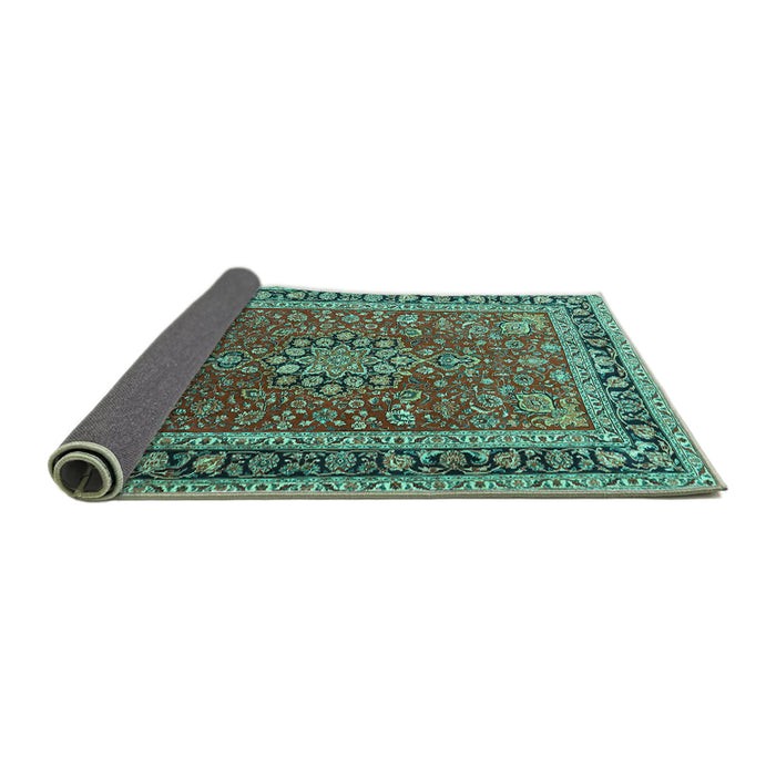 Sideview of Medallion Turquoise Traditional Rug, tr1029turq