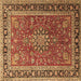 Square Machine Washable Medallion Brown Traditional Rug, wshtr1029brn