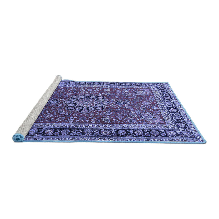Sideview of Machine Washable Medallion Blue Traditional Rug, wshtr1029blu