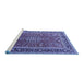 Sideview of Machine Washable Medallion Blue Traditional Rug, wshtr1029blu