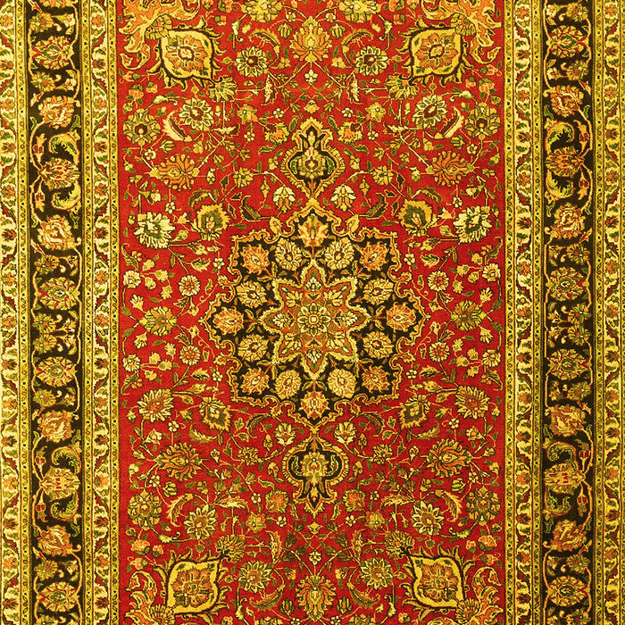 Machine Washable Medallion Yellow Traditional Rug, wshtr1029yw