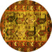 Round Persian Yellow Traditional Rug, tr102yw