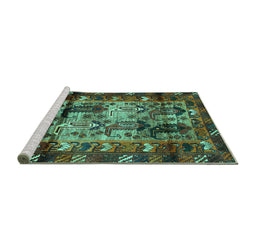 Sideview of Machine Washable Persian Turquoise Traditional Area Rugs, wshtr102turq