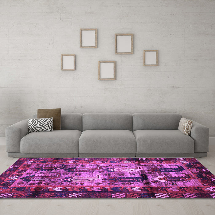 Machine Washable Persian Purple Traditional Area Rugs in a Living Room, wshtr102pur