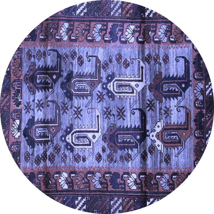 Round Machine Washable Persian Blue Traditional Rug, wshtr102blu