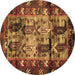 Round Machine Washable Persian Brown Traditional Rug, wshtr102brn