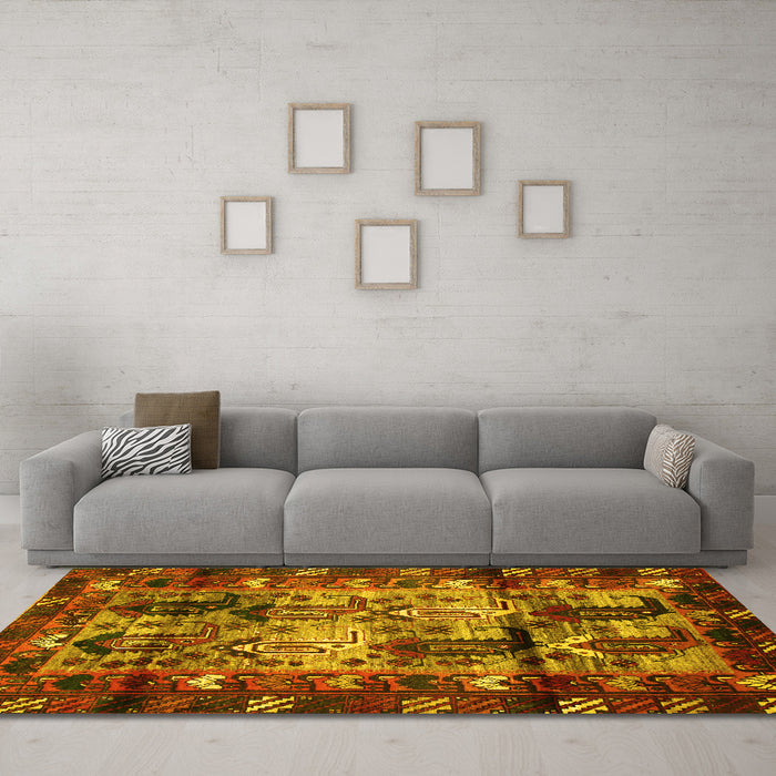 Machine Washable Persian Yellow Traditional Rug in a Living Room, wshtr102yw