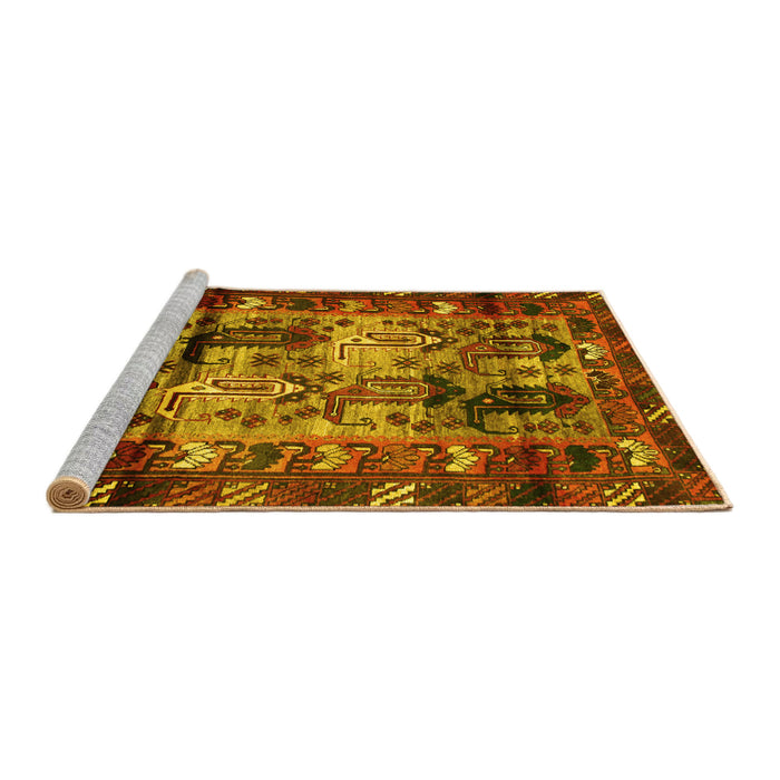 Sideview of Machine Washable Persian Yellow Traditional Rug, wshtr102yw