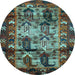 Round Persian Light Blue Traditional Rug, tr102lblu