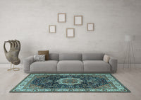 Machine Washable Medallion Light Blue Traditional Rug, wshtr1030lblu