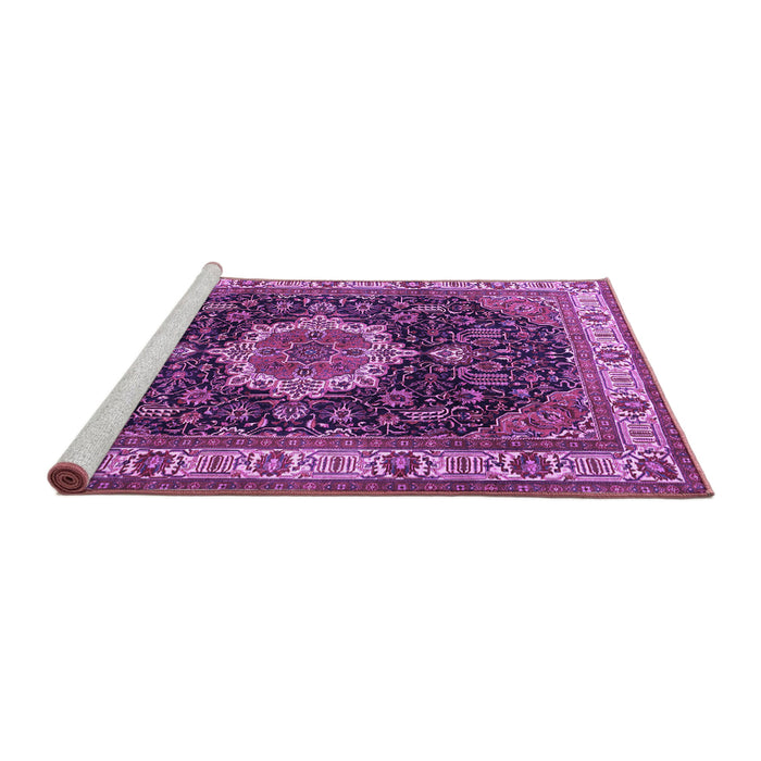 Sideview of Machine Washable Medallion Purple Traditional Area Rugs, wshtr1030pur