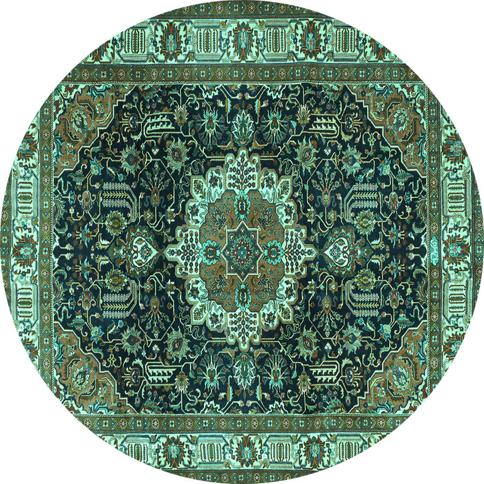 Round Medallion Turquoise Traditional Rug, tr1030turq