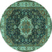 Round Medallion Turquoise Traditional Rug, tr1030turq