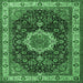 Square Machine Washable Medallion Emerald Green Traditional Area Rugs, wshtr1030emgrn