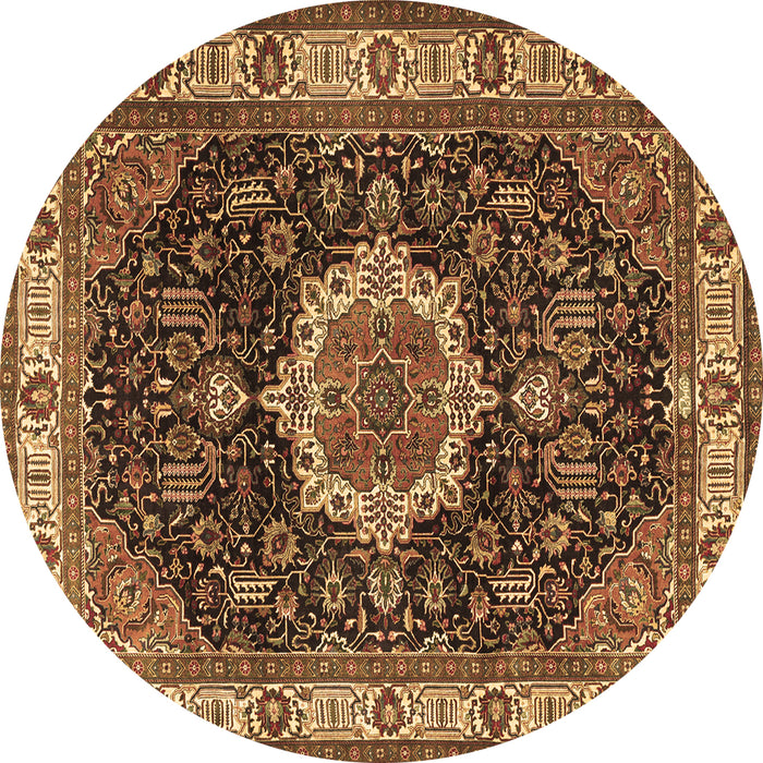 Round Machine Washable Medallion Brown Traditional Rug, wshtr1030brn