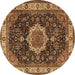 Round Machine Washable Medallion Brown Traditional Rug, wshtr1030brn