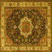 Square Machine Washable Medallion Yellow Traditional Rug, wshtr1030yw