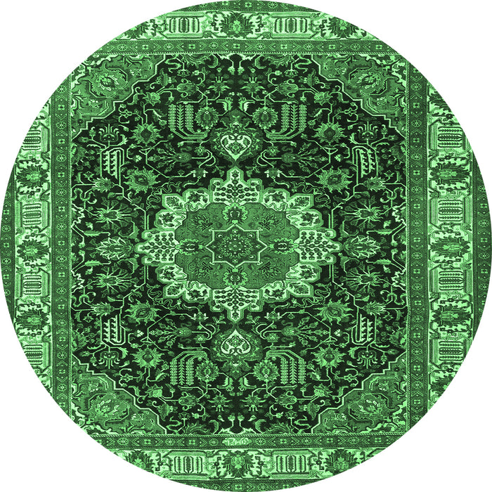 Round Medallion Emerald Green Traditional Rug, tr1030emgrn