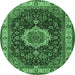 Round Medallion Emerald Green Traditional Rug, tr1030emgrn