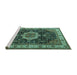 Sideview of Machine Washable Medallion Turquoise Traditional Area Rugs, wshtr1030turq