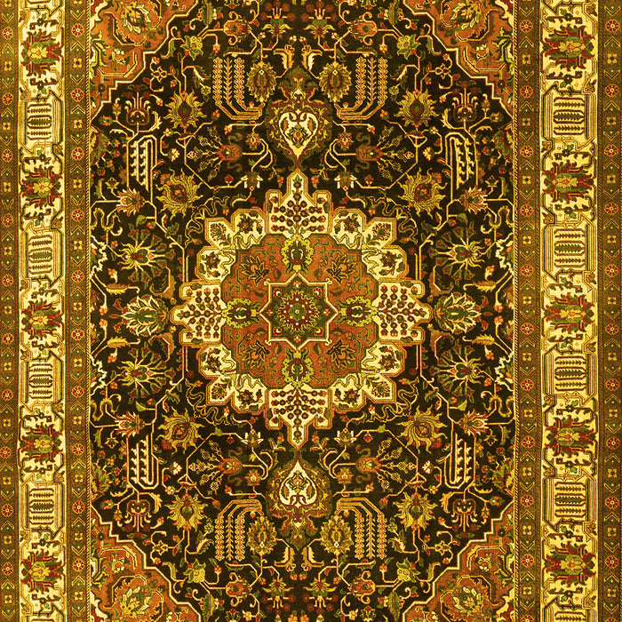 Machine Washable Medallion Yellow Traditional Rug, wshtr1030yw