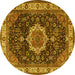 Round Machine Washable Medallion Yellow Traditional Rug, wshtr1030yw