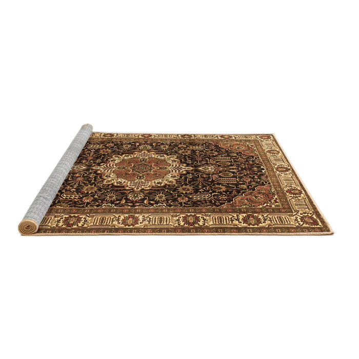 Sideview of Machine Washable Medallion Brown Traditional Rug, wshtr1030brn