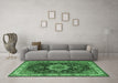 Machine Washable Medallion Emerald Green Traditional Area Rugs in a Living Room,, wshtr1030emgrn