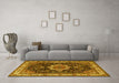 Machine Washable Medallion Yellow Traditional Rug in a Living Room, wshtr1030yw