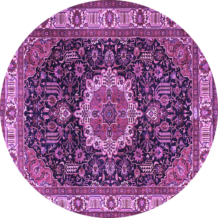 Round Machine Washable Medallion Purple Traditional Area Rugs, wshtr1030pur